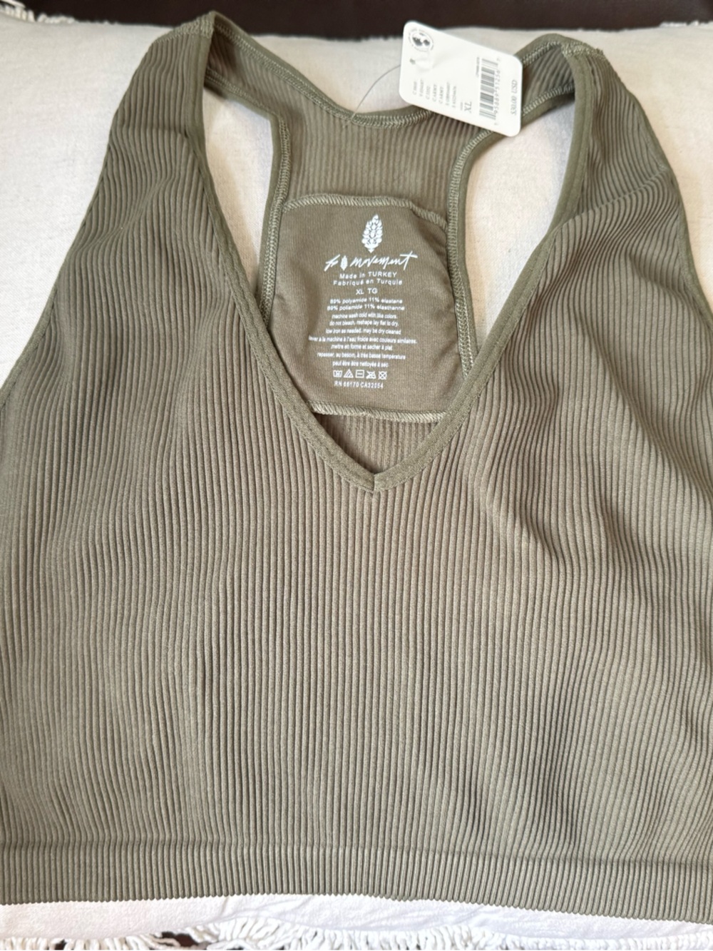 FP Movement Free Throw Crop Ribbed Sports Bra Tank Olive XL NWT